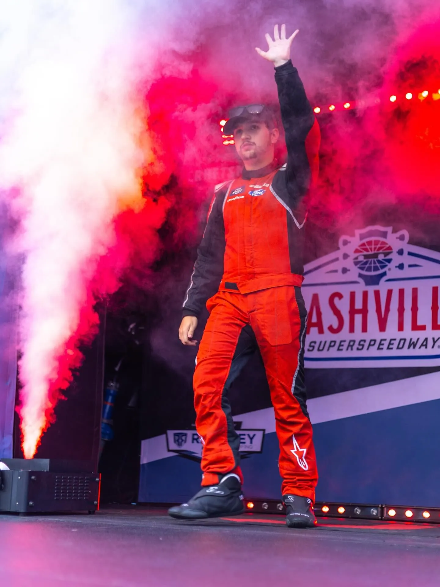 Driver waving during introductions at Nashville Superspeedway